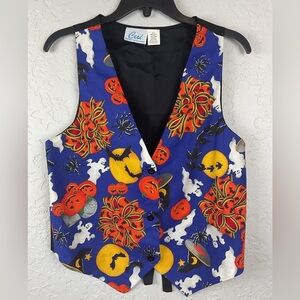 Ceci Halloween Button Down Vest Seasonal Novelty Size Small Pumpkin Ghost
